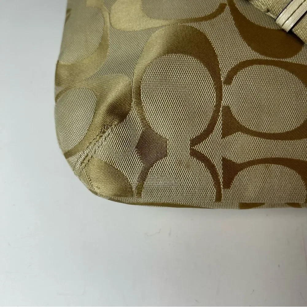 Coach F21905 Cream and Tan Signature Leather Detail Stripe Duffle Crossbody Bag